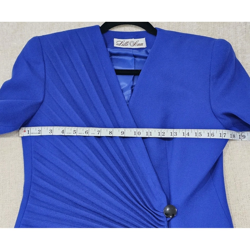 Vintage Lilli Ann 80s Royal Blue Aysymetrical 4 Button Blazer Size 8 - Picture 3 of 8
